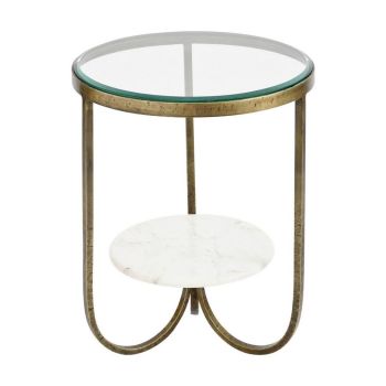 Nolita Side Table - Iron/Glass/Marble/MDF - L50.5 x W50.5 x H61.5 cm - Gold/White