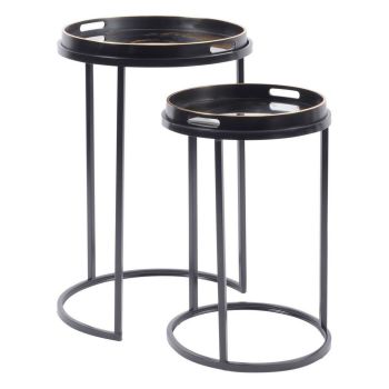 Swirl Tables (Set of 2) - Iron/GlaSS/Plastic - Black/Gold