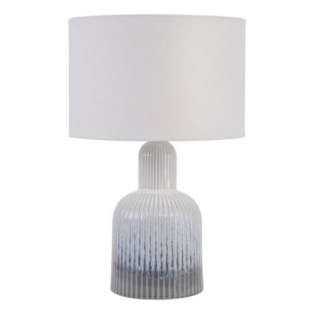 Lamp with Ribbed Detailing Shade, Small - Porcelain/Linen/Iron - L22 x W22 x H40 cm - Ecru/Grey/Blue