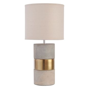 Table Lamp with Natural Shade E27 60W - Porcelain/Concrete/Linen - L30 x W30 x H62.5 cm - Grey/Gold