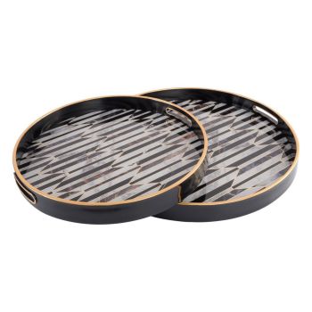 Geometric Pattern Trays (Set of 2) - GlaSS/Plastic - Black/Gold/White