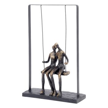 Couple Sitting on Swing Figurative Sculpture - Polyresin - L7.6 x W23.8 x H37 cm - Bronze/Black