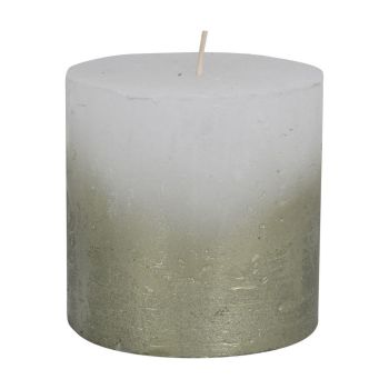 Pillar Candle With Metallic Ombre Base - Paraffin - L10 x W10 x H10 cm - Olive Green/White