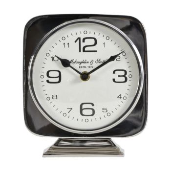 Vickery Square Mantel Clock on Stand - Aluminium - L18 x W9 x H20.5 cm - Silver Nickel