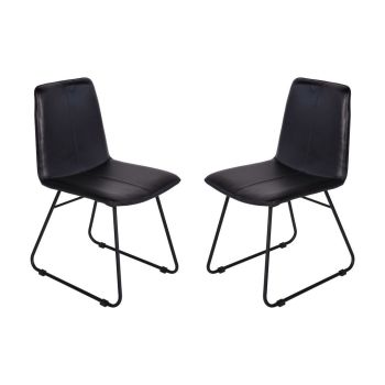 Pair of Robinson Leather Dining Chairs - Iron/Foam - L58 x W46 x H90 cm - Charcoal Black