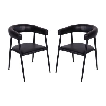 Pair of Churchill Leather Dining Chairs - Iron/Foam - L55 x W55 x H71 cm - Charcoal