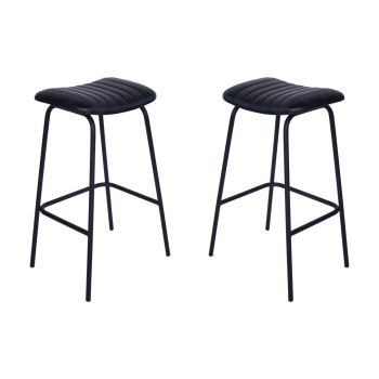 Pair of Arthur Leather Bar Stools - Iron/Leather/Foam - L38 x W47 x H77 cm - Charcoal