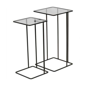Salzburg Side Tables (Set of 2) - Iron/Glass - L31 x W31 x H61 cm - Dark Bronze