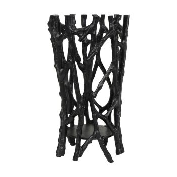 Twig Round Pillar Holder Large - Aluminium - L13 x W13 x H23 cm - Raw Black