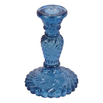 Laura Ashley Candlestick - Glass - L10.5 x W10.5 x H16 cm - Blue painted