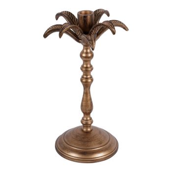 Laura Ashley Antique Brass Small Palm Tree Candlestick - Aluminium - L13 x W13 x H28 cm - Antique Brass