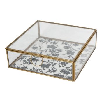 Laura Ashley Clear Single Box in Rye Large - GlaSS/Brass - L21 x W21 x H7 cm - Clear