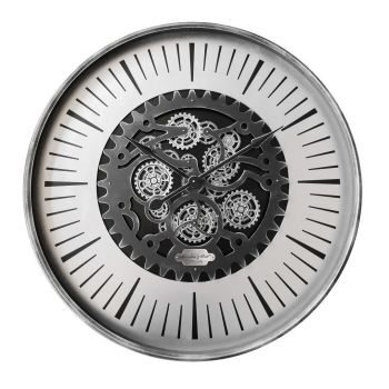 Palladium Wall Clock With Moving Cogs - Metal/MDF/Plastic/Alum - L8 x W100 x H100 cm - Black/Nickel/Silver