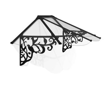 Patio Cover Lily Extendable Series Canopy Door Awning Kit 2130 Clear - Acrylic - L216 x W88 x H70 cm - Black