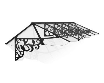 Patio Cover Lily Extendable Series Canopy Door Awning Kit 4100 Clear - Acrylic - L421.4 x W88 x H70 - Black
