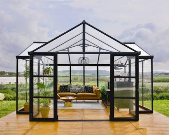 13 x 15 Feet Triomphe Garden Chalet Greenhouse - Arcylic/Aluminium - L380 x W454 x H285 cm - Black