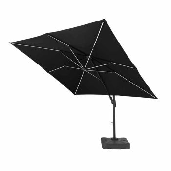 Deluxe Square Solar LED Cantilever parasol with 100KG Water Fillable Base - Aluminium/Polyester - L300 x W300 x H260 cm - Grey