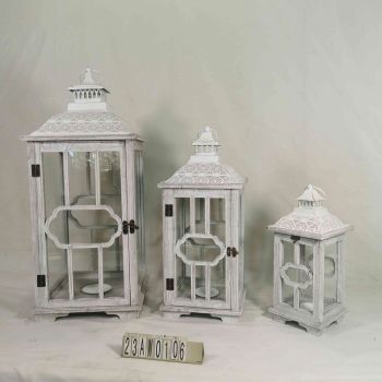 Hurricane Garden Lanterns (Set of 3) - Mango Wood - White