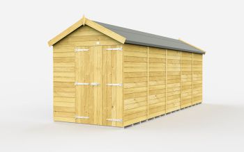 7 x 20 Feet Apex Shed - Double Door Without Windows - Wood - L592 x W214 x H217 cm