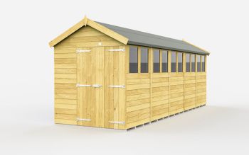 7 x 20 Feet Apex Shed - Double Door With Windows - Wood - L592 x W214 x H217 cm