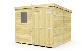 7 x 8 Feet Pent Shed - Double Door With Windows - Wood - L231 x W214 x H201 cm