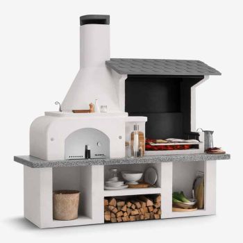 Antille Complete Outdoor Bbq with Wood Fired Oven - 90L x 255W x 250H - Concrete/Stainless Steel - White