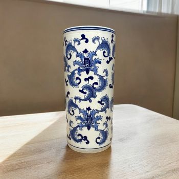 Houck Round Umbrella Stand  - Vase - L20 x W20 x H46 cm - Blue/White