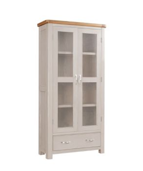 Bologna Painted Display Cabinet with Glass Doors - D37 x W90 x H180 cm - Oak