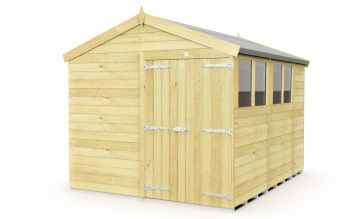 8 x 10 Feet Apex Shed - Double Door With Windows - Wood - L302 x W231 x H217 cm