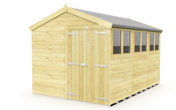 8 x 12 Feet Apex Shed - Double Door With Windows - Wood - L358 x W231 x H217 cm