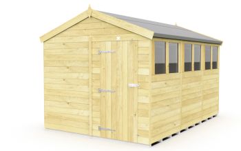 8 x 12 Feet Apex Shed - Single Door With Windows - Wood - L358 x W231 x H217 cm