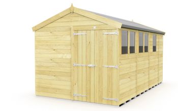8 x 13 Feet Apex Shed - Double Door With Windows - Wood - L387 x W231 x H217 cm
