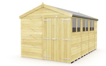 8 x 14 Feet Apex Shed - Double Door With Windows - Wood - L417 x W231 x H217 cm