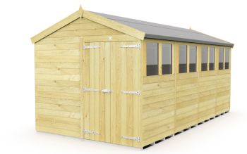 8 x 16 Feet Apex Shed - Double Door With Windows - Wood - L472 x W231 x H217 cm