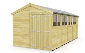 8 x 19 Feet Apex Shed - Double Door With Windows - Wood - L560 x W231 x H217 cm