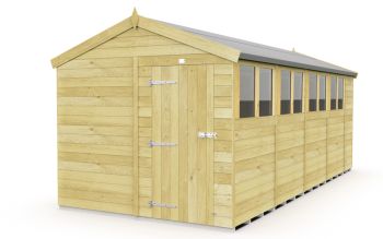 8 x 19 Feet Apex Shed - Single Door With Windows - Wood - L560 x W231 x H217 cm