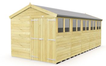 8 x 20 Feet Apex Shed - Double Door With Windows - Wood - L592 x W231 x H217 cm