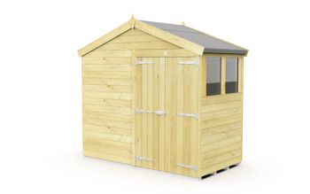 8 x 4 Feet Apex Shed - Double Door With Windows - Wood - L127 x W231 x H217 cm