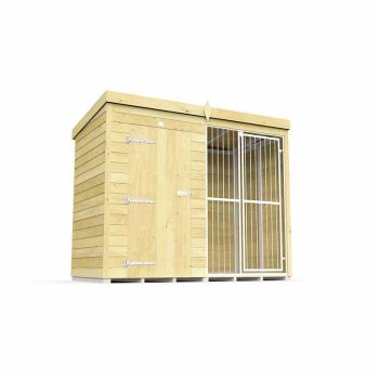 8ft X 4ft Dog Kennel and Run Full Height with Bars - Wood - L 118 x W 243 x H 201 cm