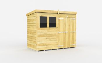 8 x 4 Feet Pent Shed - Double Door With Windows - Wood - L118 x W243 x H201 cm