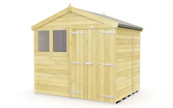 8 x 5 Feet Apex Shed - Double Door With Windows - Wood - L158 x W231 x H217 cm