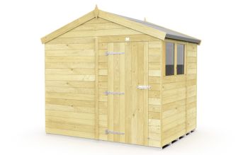 8 x 6 Feet Apex Shed - Single Door With Windows - Wood - L187 x W231 x H217 cm