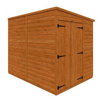 8x6 Flex Pent Double Door Windowless 12mm Flex - L238.8 x W175 x H203 cm - Solid Wood/Softwood/Pine - Burnt Orange