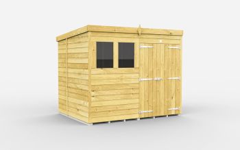 8 x 6 Feet Pent Shed - Double Door With Windows - Wood - L178 x W243 x H201 cm