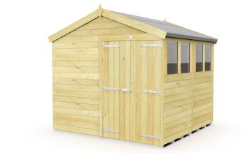 8 x 8 Feet Apex Shed - Double Door With Windows - Wood - L243 x W231 x H217 cm