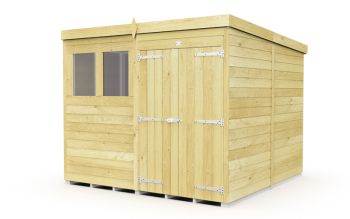 8 x 8 Feet Pent Shed - Double Door With Windows - Wood - L231 x W243 x H201 cm