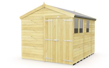 8 x 9 Feet Apex Shed - Double Door With Windows - Wood - L272 x W231 x H217 cm