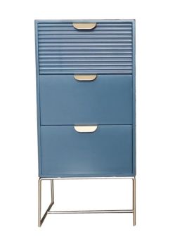 3 Drawer Bedside Table - Wood - L24 x W30 x H64 cm - Blue