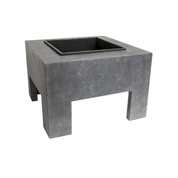 Square Fire Pit & Square Console - Steel/Fibreclay - L58 x W58 x H40 cm - Cement