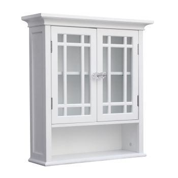  Neal Removable Wooden Wall Cabinet with 2 Glass Doors - White - 18 x 61 x 61 cm